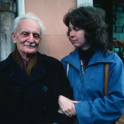Ivan Wyschnegradsky and Carol Law arm in arm next to a Parisian storefront (1976)