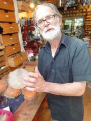 Trimpin demonstrating the sound of one of Conlon Nancarrow’s ceramic drums, 2012