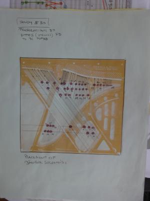 Diagram of solenoid mallet placement for Conlon Nancarrow's Study No. 30 by Trimpin, 2012