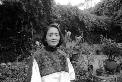 Yoko Sugiura Nancarrow, half length portrait, standing, facing forward, Mexico City, (1977)