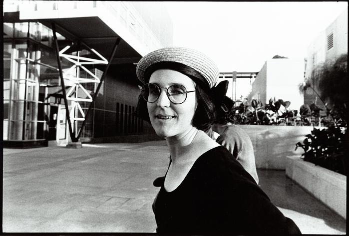 Head and shoulders portrait of Barbara Monk Feldman outside the Center for the Arts at Yerba Buena Gardens in San Francisco (1993)