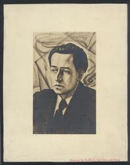 Portrait drawing of Dane Rudhyar, head and shoulders portrait, by Winold Reiss