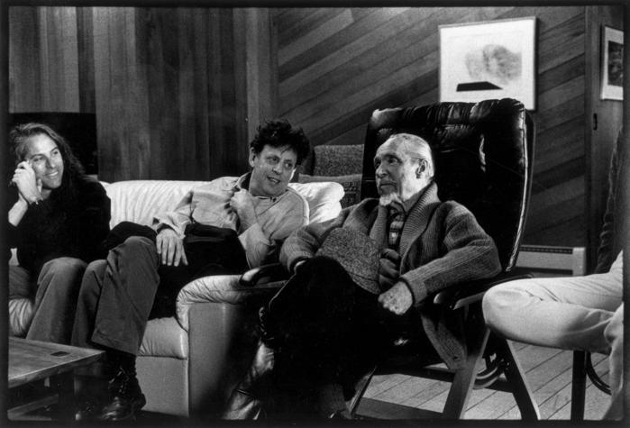 Jai Uttal, Philip Glass, and Conlon Nancarrow during the Djerassi Resident Artists Program in Woodside, CA (1993)
