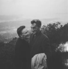 Three quarter length portrait of Mary and George Oppen, facing each other, ver. 1, Mt. Tamalpais, 1969