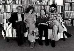 George Oppen, Carol Law, Mary Oppen, & Charles Amirkhanian, seated on couch (undated)
