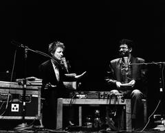 Laurie Anderson and Charles Amirkhanian during an appearance at the Palace of Fine Arts Theater, San Francisco, Dec. 6, 1984