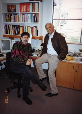 Charles & Benjamin Amirkhanian, full length portrait, seated, facing forward, 1992