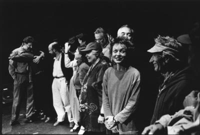 Participants of the 1990 Composer-to-Composer Festival, standing on stage, Telluride, CO (cropped image)