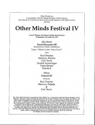 Other Minds Festival 4: Concert 3 Program, November 12, 1997