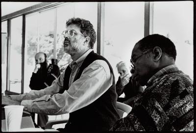 Rex Lawson, Charles Amirkhanian, Bill Colvig, and Muhal Richard Abrams, seated, facing left, Woodside, CA (1995)