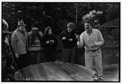 Several featured composers of OM 2, three quarter length portrait, standing, facing forward, Woodside, 1995