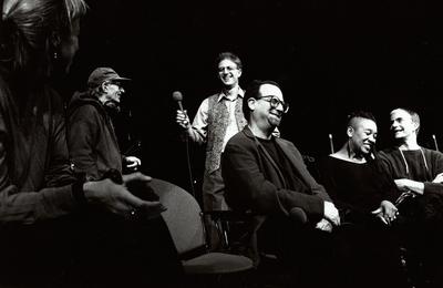 Several participants of the 4th Other Minds Festival seated on stage during a panel discussion, San Francisco, CA (1997) 