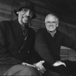 Sam Rivers & Jim Newman, three quarter length portrait, seated, facing forward, Woodside CA, (1999)