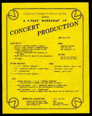 CCPA Presents: A 4-Part Workshop In Concert Production