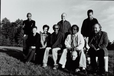 Some featured participants of OM 6, full length portrait, standing, Woodside, 2000 (cropped image)