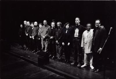 Many of the featured participants of OM 6, full length portrait, standing, San Francisco, 2000 (cropped image)