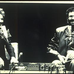 Laurie Anderson, onstage with Charles Amirkhanian during Speaking of Music, San Francisco (1984)