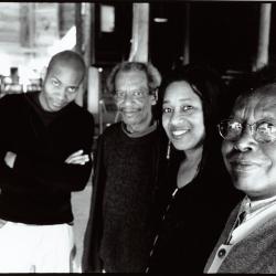 Paul D. Miller, Leroy Jenkins, Pamela Z, & Hamza El Din, half length portrait, standing, looking forward, (2000)