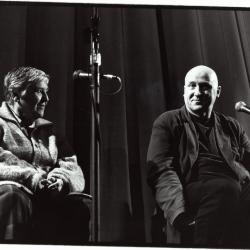 Etel Adnan, facing right, & Gavin Bryars, facing forward, three quarter length portrait, seated, (2001)