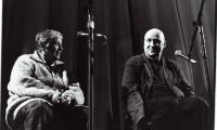 Etel Adnan, facing right, &amp; Gavin Bryars, facing forward, three quarter length portrait, seated, (2001)