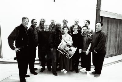 Some featured composers, organizers, and performers of OM 7, full length portrait, facing forward, Woodside, 2001 (cropped image)