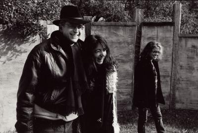 Portrait of Charles Amirkhanian, Evelyn Glennie, and Amy X Neuburg, smiling, Woodside CA, (2003)