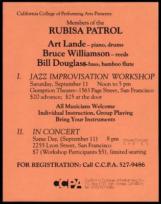 CCPA Presents: Members of the Rubisa Patrol (Workshop and COncert)