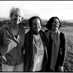 Joan Jeanrenaud, Maria de Alvear and Amelia Cuni, half length portrait, standing, Woodside, CA (2005)