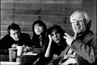 Stefan Hussong, Keiko Harada, Hanna Kulenty, and Tigran Mansurian, heads and shoulder portrait, seated at table, facing forward, Woodside CA., (2004)