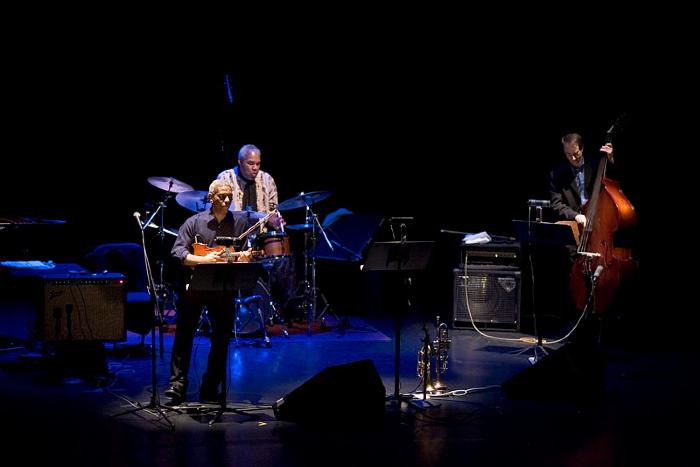 Billy Bang, Michael Carvin, and Todd Nicholson during a performance at OM 11, San Francisco CA (2005)