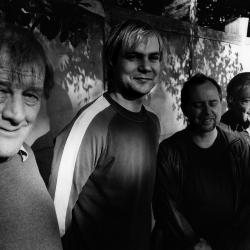 Per Nørgård, Frode Haltli, Ronald Bruce Smith, and Peter Sculthorpe, half length portrait, facing forward, Woodside CA, 2006
