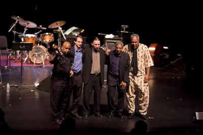 The Billy Bang Quintet standing onstage together after their performance at OM 11, San Francisco CA (2005)