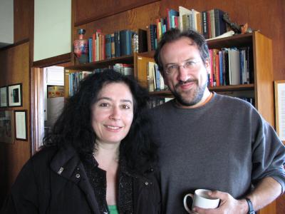 Elena Kats-Chernin & Dan Becker (l to r), head and shoulders portrait, facing forward, Woodside CA., (2008)