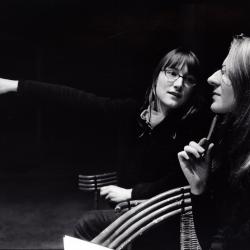 Catherine Lamb (left) points out something to Dobromiła Jaskot, seated, half length portrait, (2009)