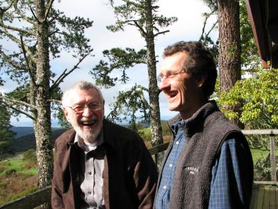 Ben Johnston, facing forward, & John Schneider, facing left (l to r), heads and shoulders portrait, Woodside CA., (2009)