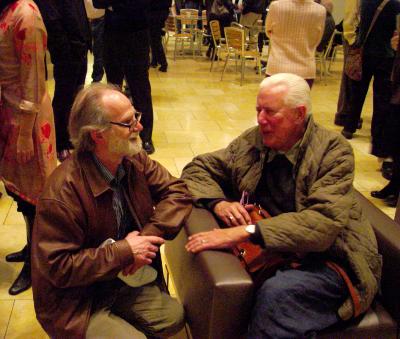 Trimpin and Han Bennink talking during intermission at OM 16, San Francisco (2011)