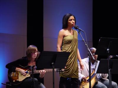 Vocalist Alicia Hall Moran performs with Mary Halvorson and Tarus Mateen during Jason Moran's "Slang" at OM 16, San Francisco CA (2011)