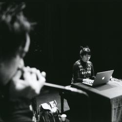 Ken Ueno vocalizing and Ikue Mori during a rehearsal prior to OM 17, San Francisco CA (2012)