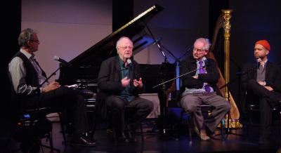 Charles Amirkhanian, Louis Andriessen, Kyle Gann, and Jason Moran (l to r) during the third panel discussion at OM 16