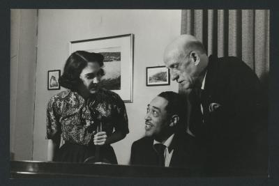 Portrait of Anahid Ajemian, Duke Ellington, and Dmitri Mitropoulos during a rehearsal (ca. 1950s)
