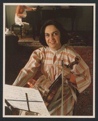 Three-quarter length portrait of violinist Anahid Ajemian (ca. 1970s)