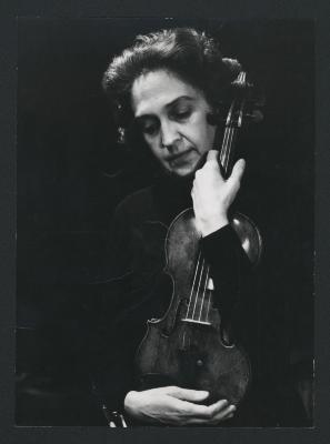 Portrait of Anahid Ajemian, holding violin to chest (ca. 1970s)