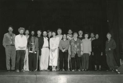 All the participating composers of the 1990 Composer-to-Composer Festival, standing onstage, Telluride, CO