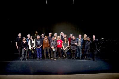 Composers and performers of the 23rd Other Minds Festival, standing on stage, San Francisco CA (2018)