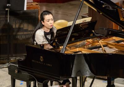 Maki Namekawa performing at the piano during OM 22, San Francisco CA (February 18, 2017)