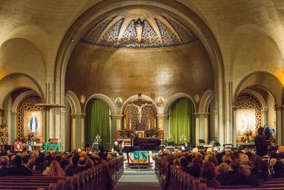 Dennis Russell Davies at the piano inside the Mission Dolores Basilica during the first concert of OM 22, San Francisco CA (February 18, 2017)