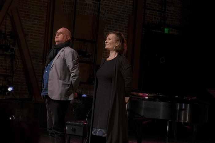 Sten Sandell and Tone Åse facing the audience after performing together at OM 23, San Francisco CA (April 12, 2018)