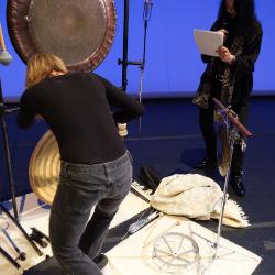 Karen Stackpole and Anne Waldman rehearsing during OM 23, San Francisco CA (April 9, 2018)