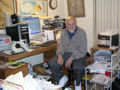George Avakian in his home office, Riverdale, New York (2009)
