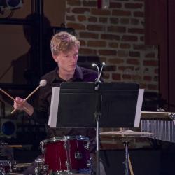 Percussionist Michael Jones performing during the fifth concert of OM 23, San Francisco CA (April 14, 2018)